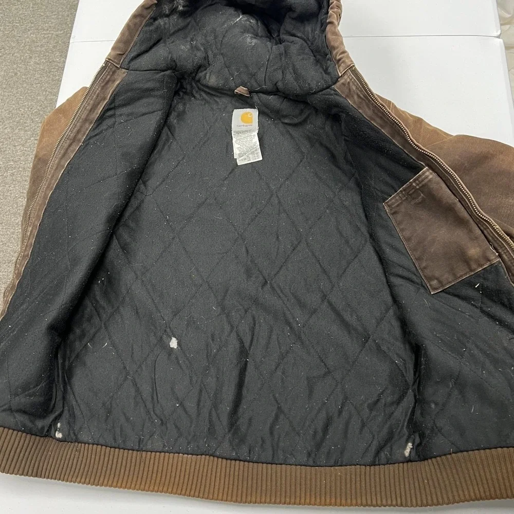 Carhartt Active Jacket kids XL Brown Distressed Duck Canvas Thermal Hooded